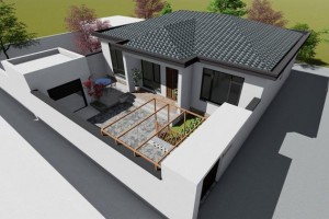 农村自建一层别墅效果图，造型简单。