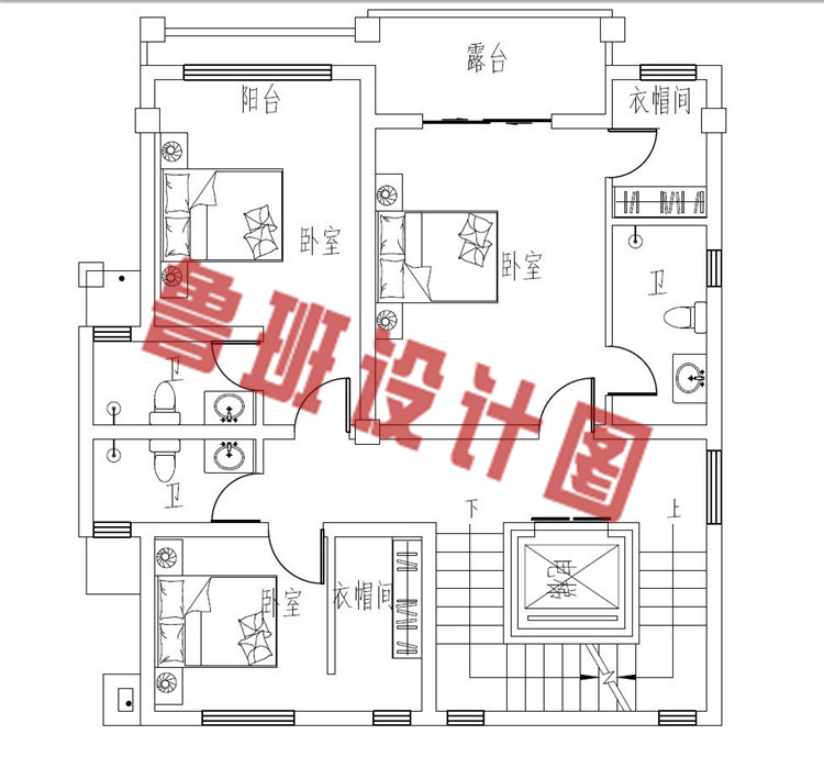 95平米带电梯自建四层别墅设计二层户型图