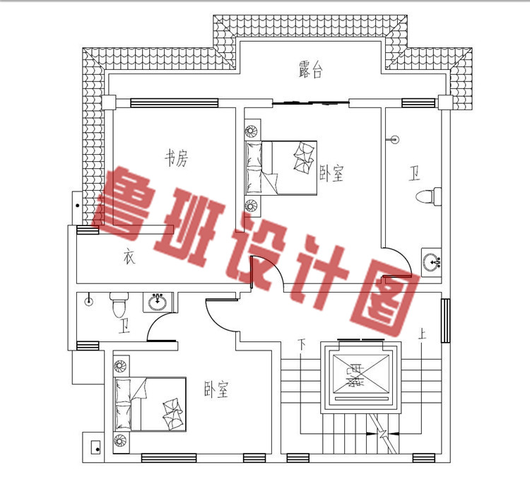 95平米带电梯自建四层别墅设计三层户型图