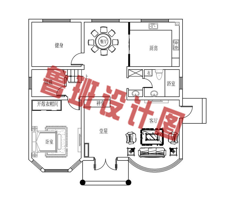 120平方米多露台四层楼房设计一层户型图