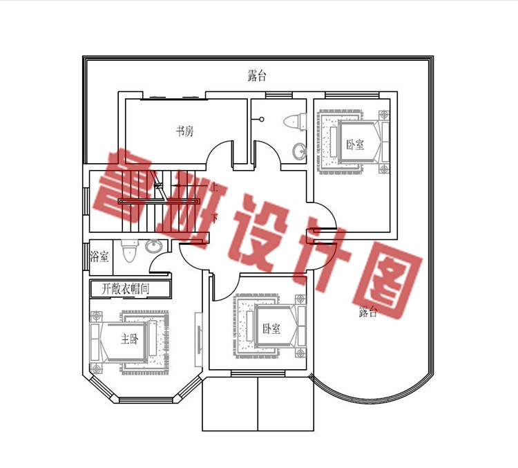 120平方米多露台四层楼房设计三层户型图