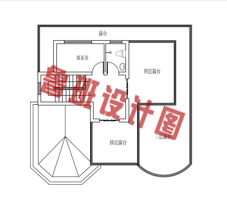 120平方米多露台四层楼房设计四层户型图