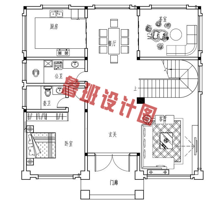 今年最新款带挑空客厅四层别墅户型设计一层户型图