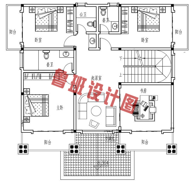 今年最新款带挑空客厅四层别墅户型设计三层户型图