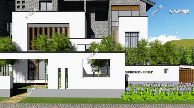 3兄弟合建一栋现代中式别墅，书香之家、雅致惬意，效果图+平面图