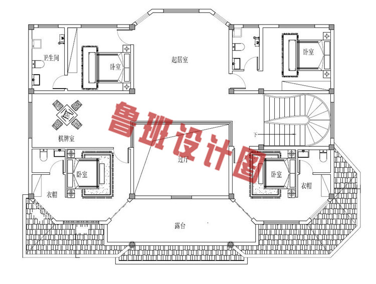 乡村二层欧式别墅设计二层户型图