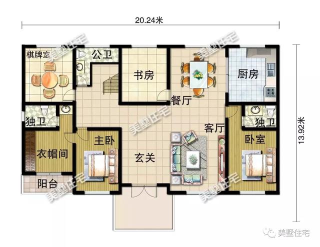 二层别墅这么建，7居室带棋牌室的复式设计，超级实用还大气