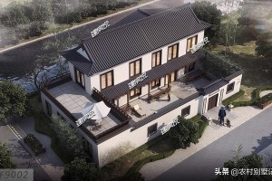 23米x14米农村自建二层小别墅设计效果图，徽派韵味十足。