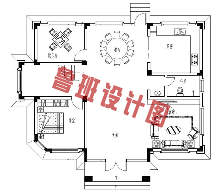 外型豪华大气布局实用的自建三层别墅设计一层户型图