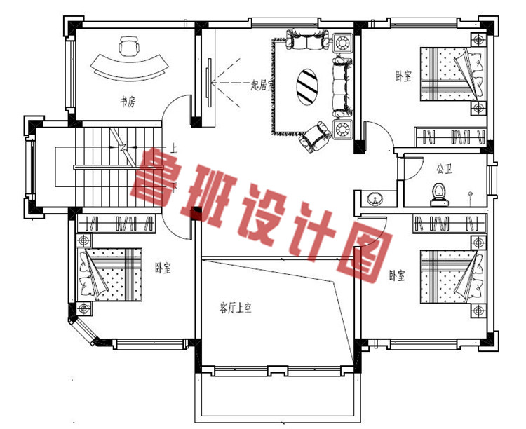 外型豪华大气布局实用的自建三层别墅设计二层户型图