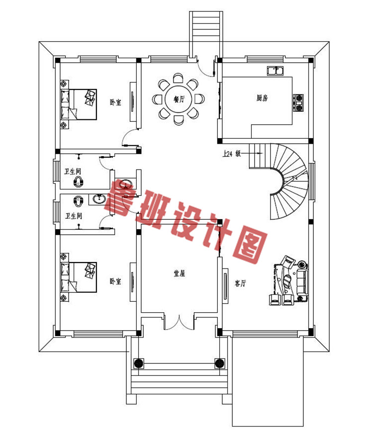 欧式三层别墅设计一层户型图