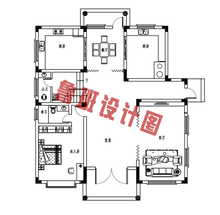 农村自建三层别墅设计一层户型图