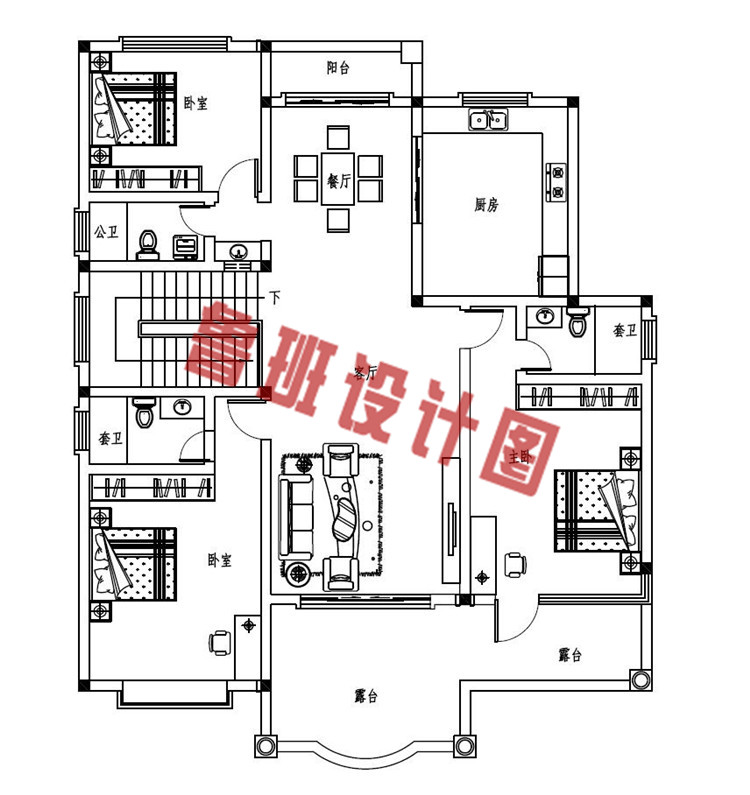 农村自建三层别墅设计三层户型图