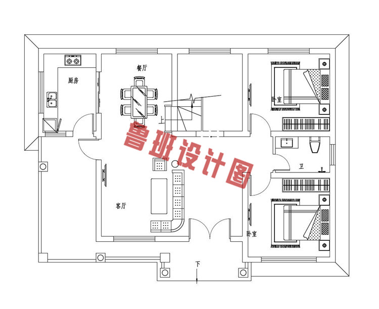 17万左右带大露台二层自建别墅设计一层户型图