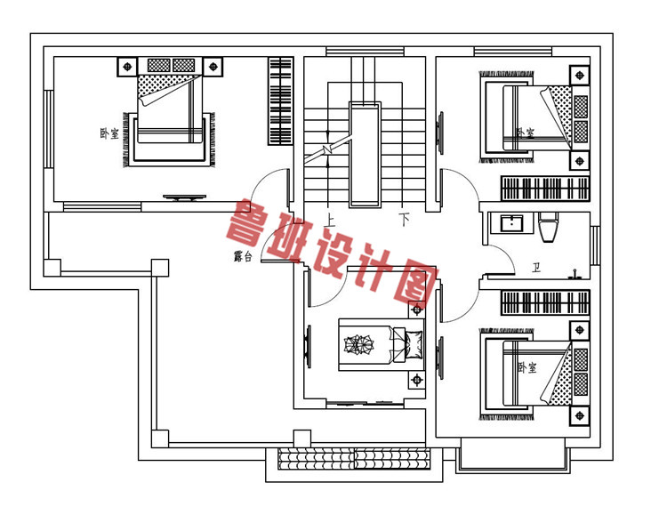 17万左右带大露台二层自建别墅设计二层户型图