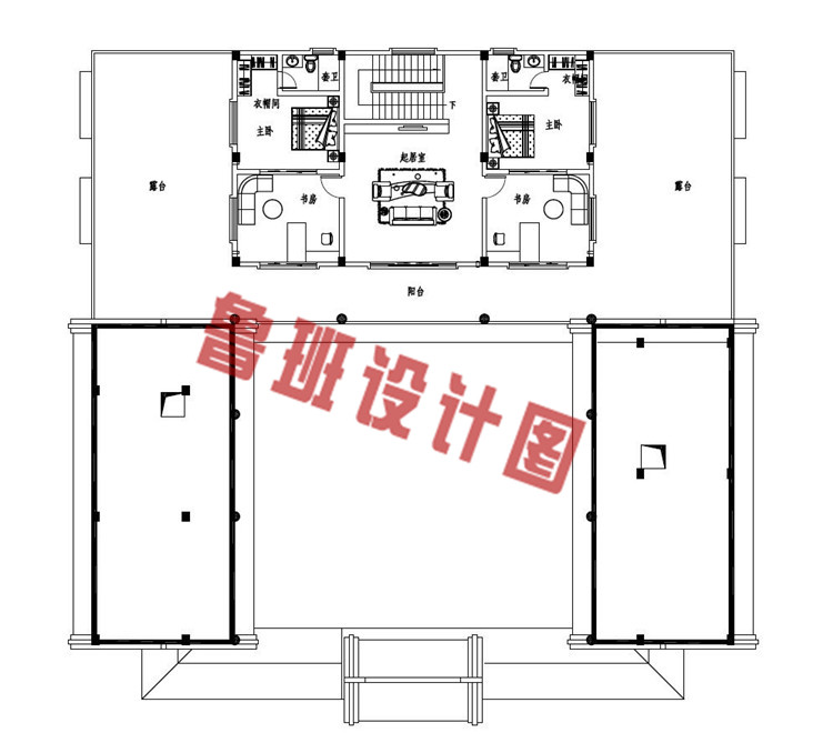 复古中式二层四合院自建别墅设计二层户型图