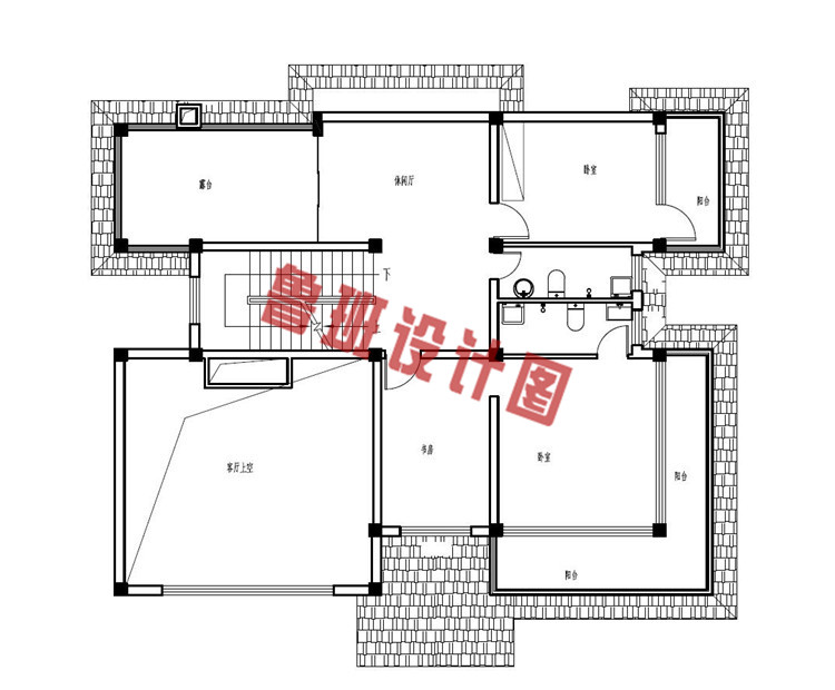 带挑空客厅二层农村别墅设计二层户型图