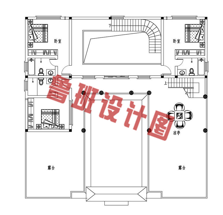 双露台四合院自建二层别墅设计二层户型图