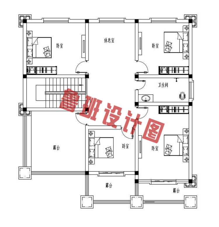 12X13米二层别墅设计二层户型图