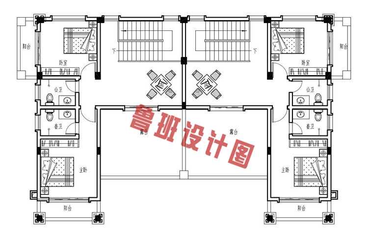 豪华欧式三层兄弟双拼自建别墅户型设计三层户型图