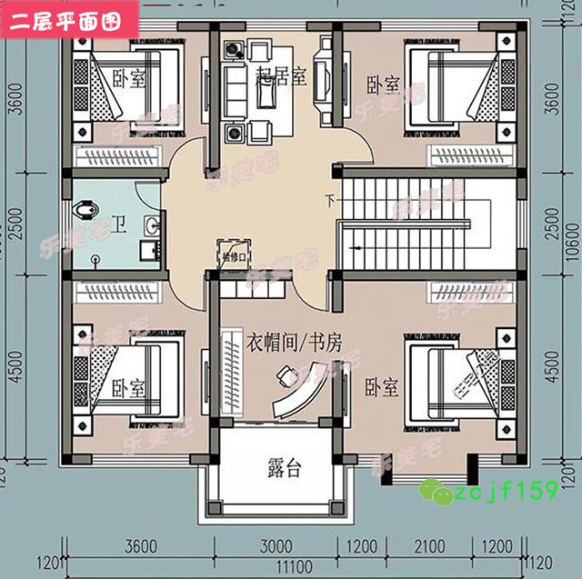 2款120平米带阳台农村二层自建别墅设计图纸，现代人的多功能住房