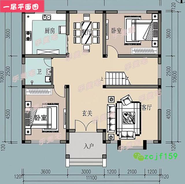 2款120平米带阳台农村二层自建别墅设计图纸，现代人的多功能住房