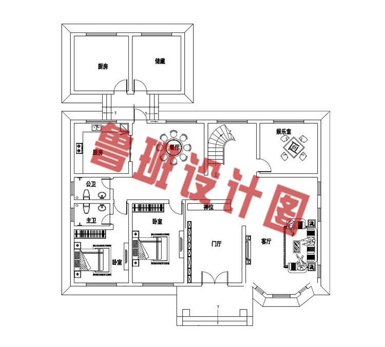 带大露台农村二层自建房设计一层户型图