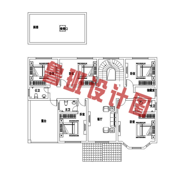 带大露台农村二层自建房设计二层户型图