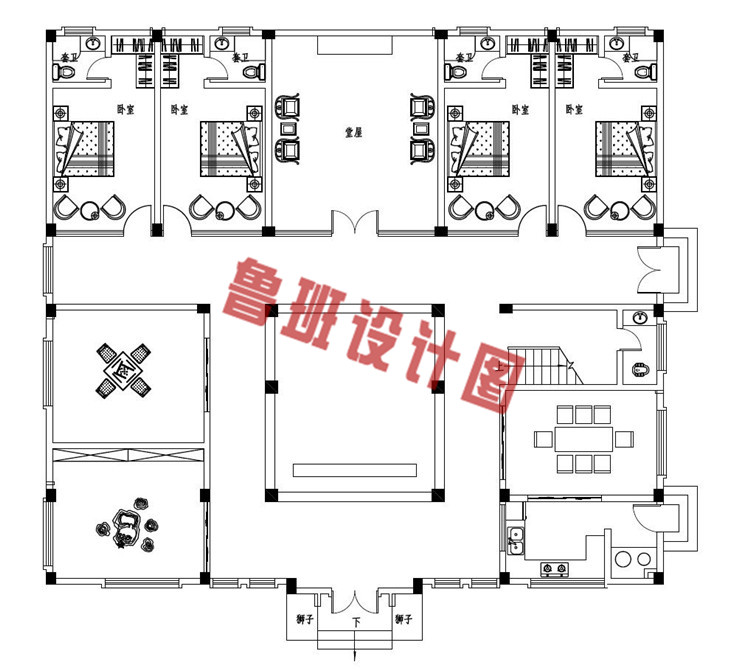 2019乡村二层四合院款式别墅设计一层户型图