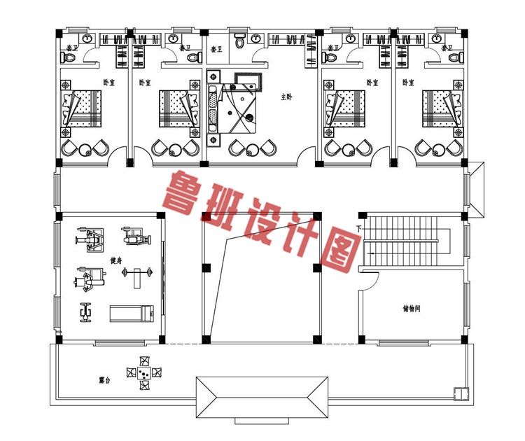 2019乡村二层四合院款式别墅设计二层户型图