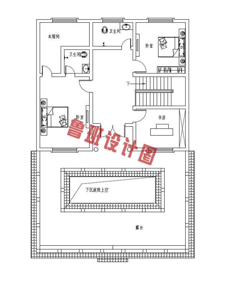 带下沉庭院两层别墅设计二层户型图