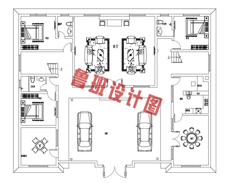 占地260平方米中式四合院二层设计一层户型图