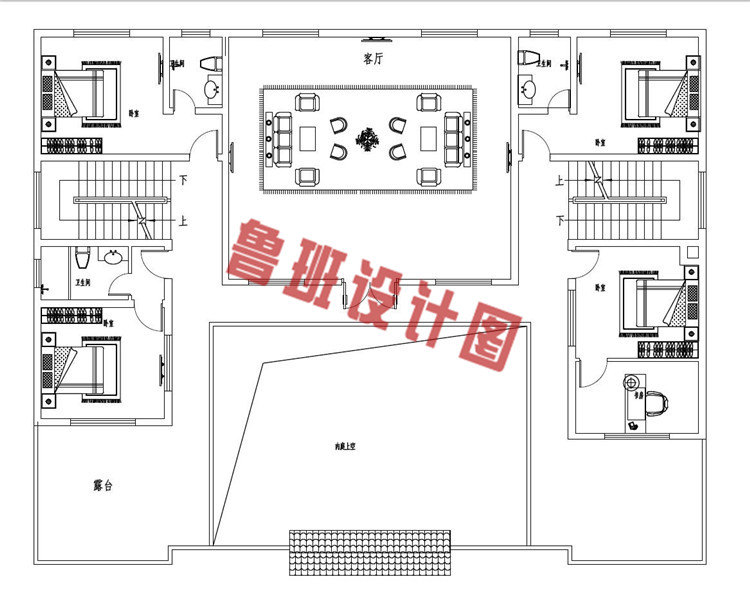 占地260平方米中式四合院二层设计二层户型图