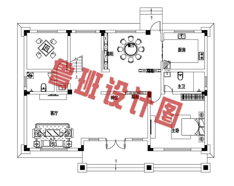 占地170平方米二层欧式别墅设计一层户型图