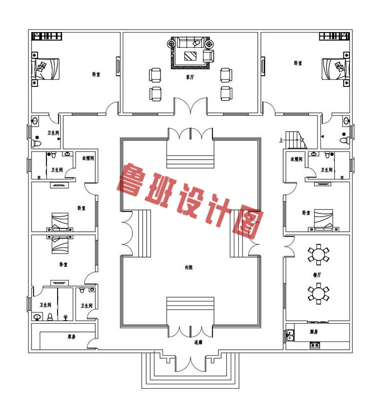 农村自建二层中式四合院别墅设计一层户型图