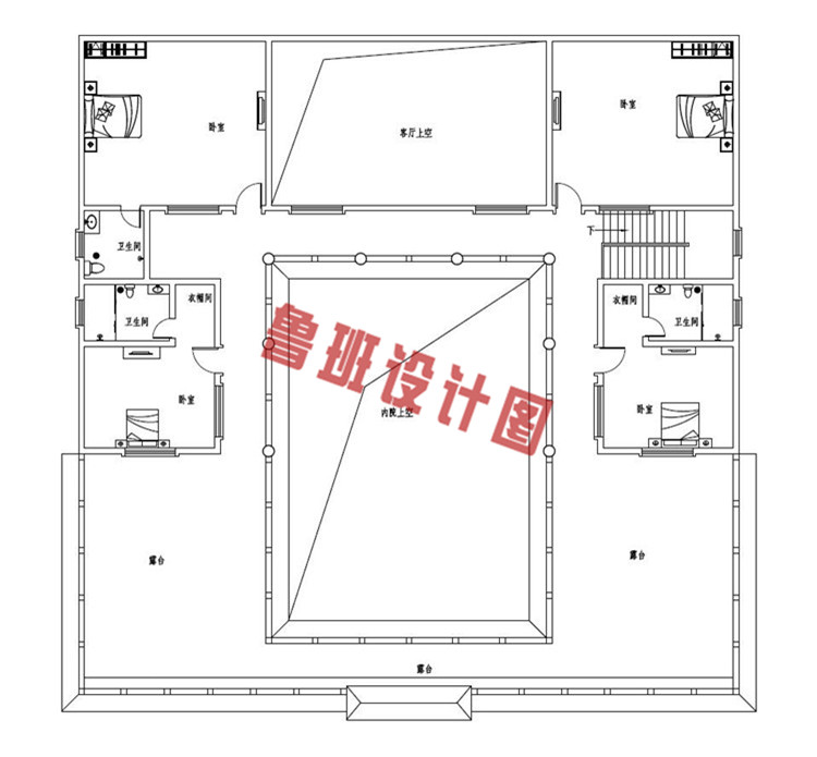 农村自建二层中式四合院别墅设计二层户型图