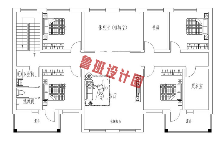 18X11米二层乡村现代别墅住宅设计二层户型图