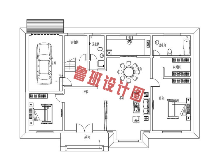 18X11米二层欧式别墅户型设计一层户型图