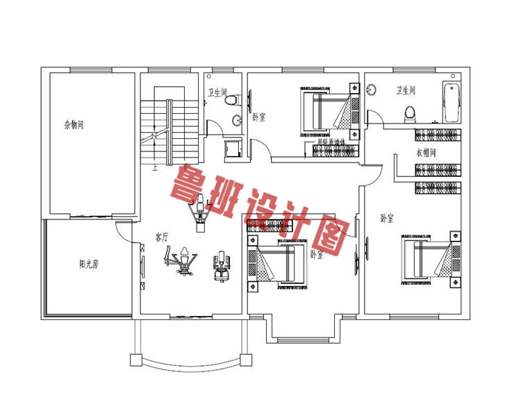 18X11米二层欧式别墅户型设计二层户型图