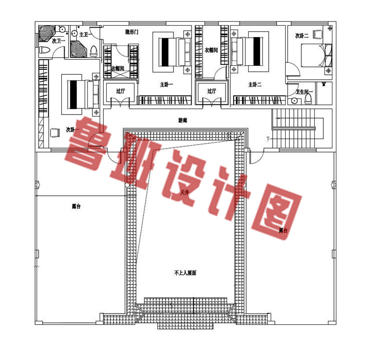 占地240平方米左右新中式二层别墅设计二层户型图