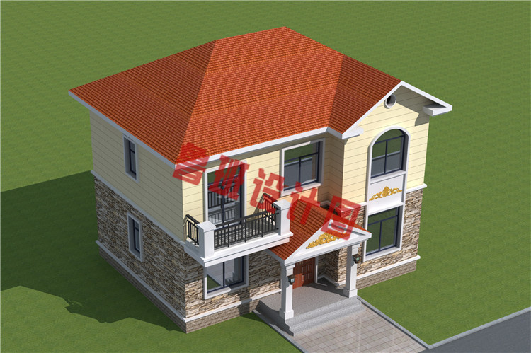 简单大方二层别墅房屋设计鸟瞰图