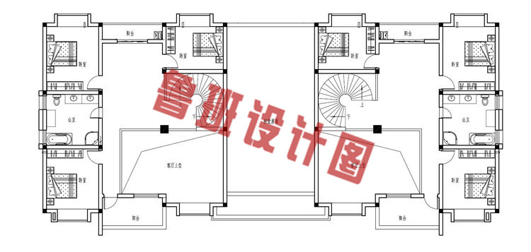 占地185平方米三层双拼设计二层户型图