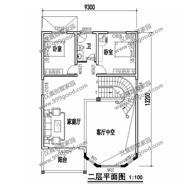 农村小面宽别墅设计图，9.3米开间，旋转楼梯，挑空客厅照样有！