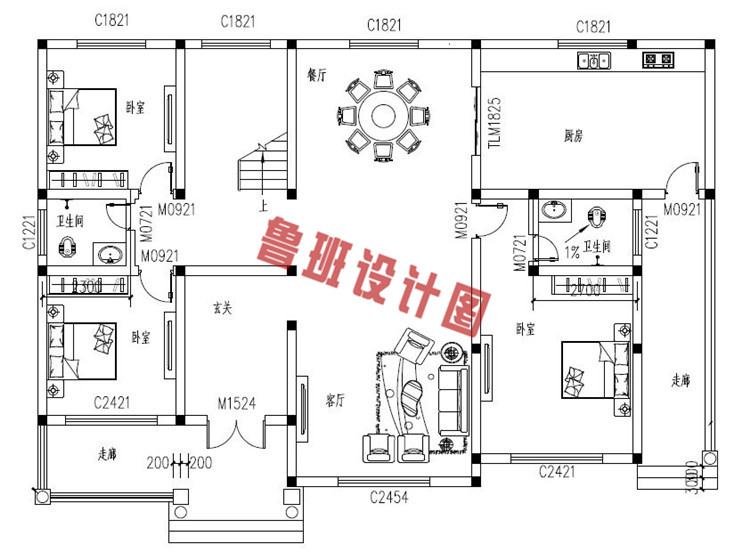 欧式二层乡村别墅设计一层户型图