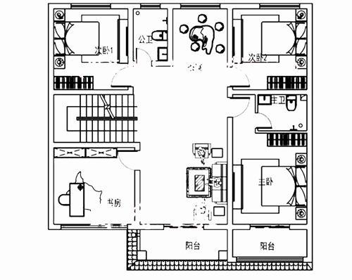 11.7x11.5米二层半乡村别墅设计图，经典户型方案