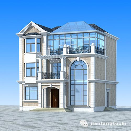 100㎡顶层带玻璃阳光花房造价20万现代轻奢三层农村别墅设计图