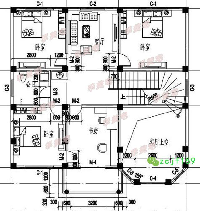 农村13x13米花园别墅方正户型建筑施工图外观图