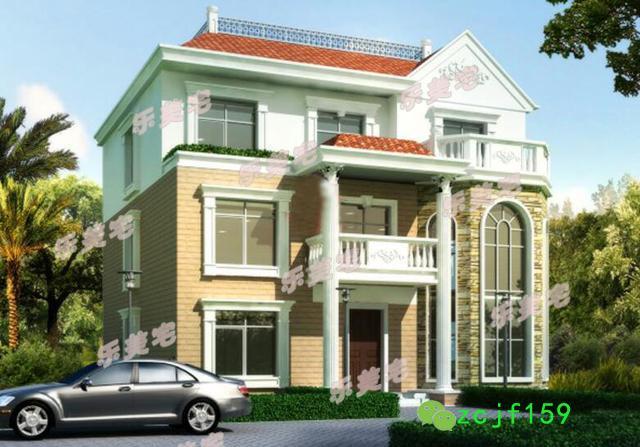 农村13x13米花园别墅方正户型建筑施工图外观图
