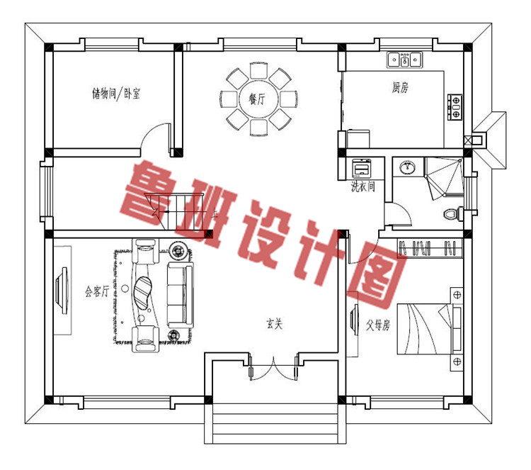 占地130平方米左右现代自建别墅设计一层户型图