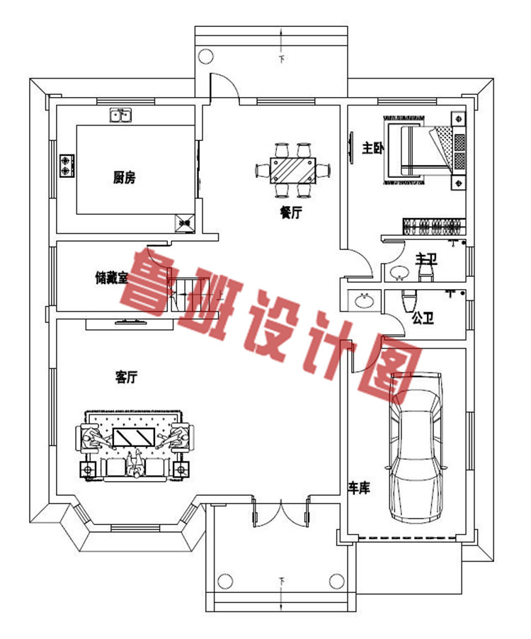 乡村带车库设计二层别墅设计一层户型图